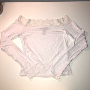 White Off the Shoulder Cropped Long Sleeve